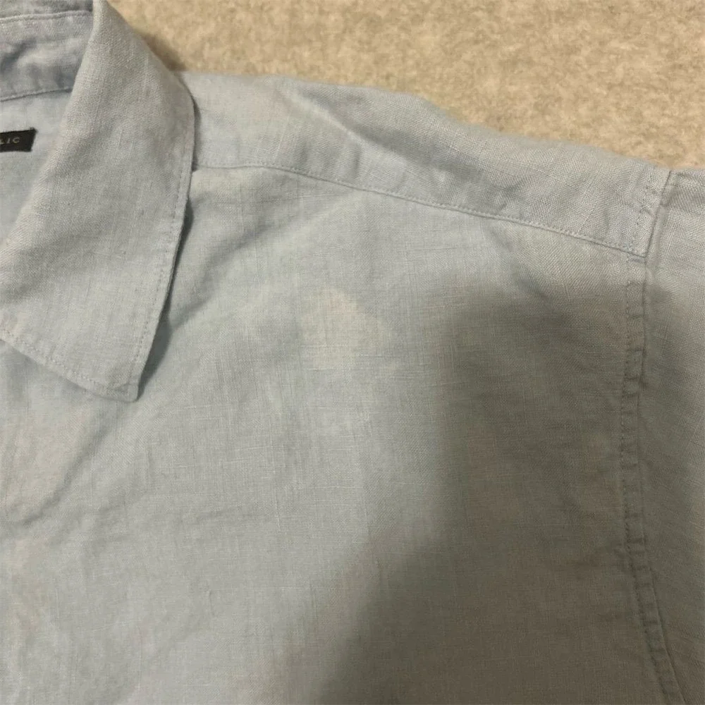 Banana Republic Shirt Men's Large Blue Linen Button-Up Shirt Solid